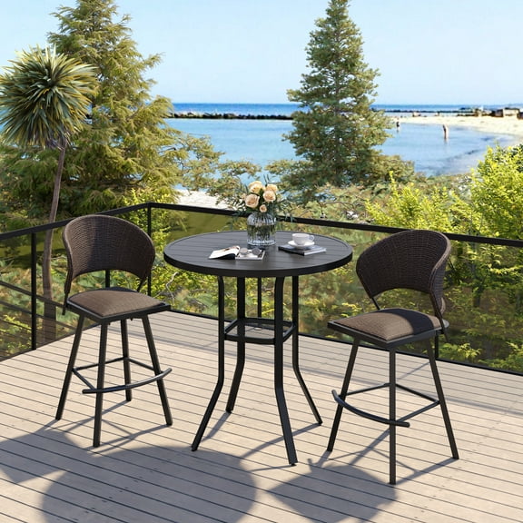 Vicllax Outdoor Patio Bar Set Bistro Set Metal Modern Style for Garden 35.4"Lx35.4"Wx37.4"H (3 Pcs)
