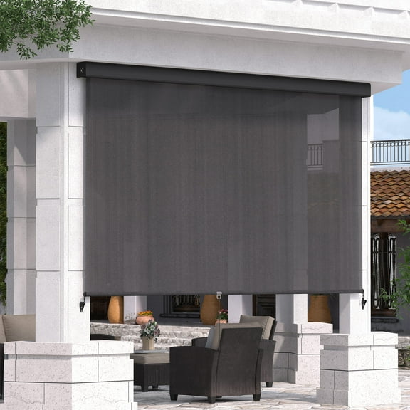 Vicllax Outdoor Patio Blinds Sun Shades Spring Roller Shade with Valance for Patio, Gray, 8'Wx8'H