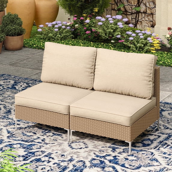 Vicllax Outdoor Patio Conversation Sets,2 Pieces Modular Rattan Outdoor Patio Sofa Set for Garden, Yellow