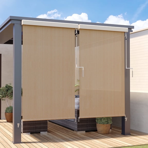 Vicllax Outdoor Patio Crank Sun Blocking Roller Shade Modern Style, Aluminum Casing, Fabric, 4'Wx8'H