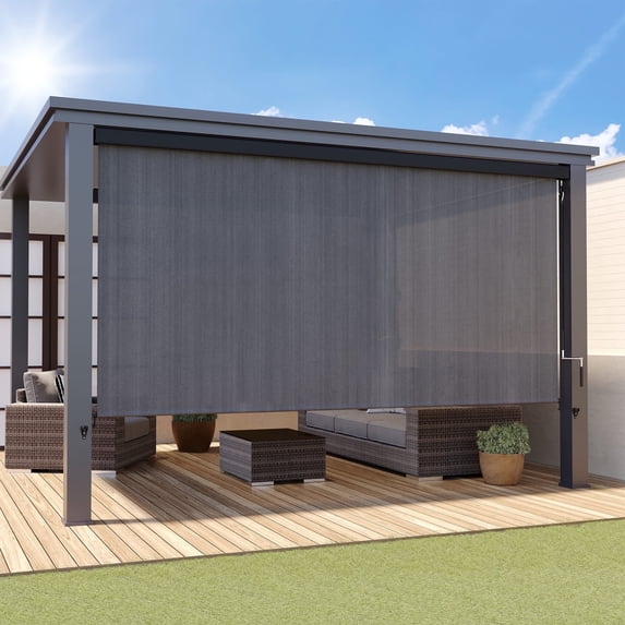 Vicllax Outdoor Patio Crank Sun Blocking Roller Shade Modern Style, Aluminum Casing, Fabric, 7'Wx8'H