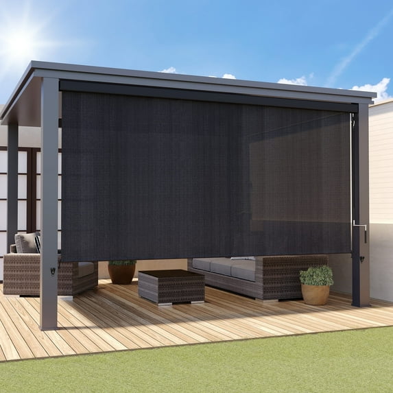 Vicllax Outdoor Patio Crank Sun Blocking Roller Shade Modern Style, Aluminum Casing, Fabric, 7'Wx8'H