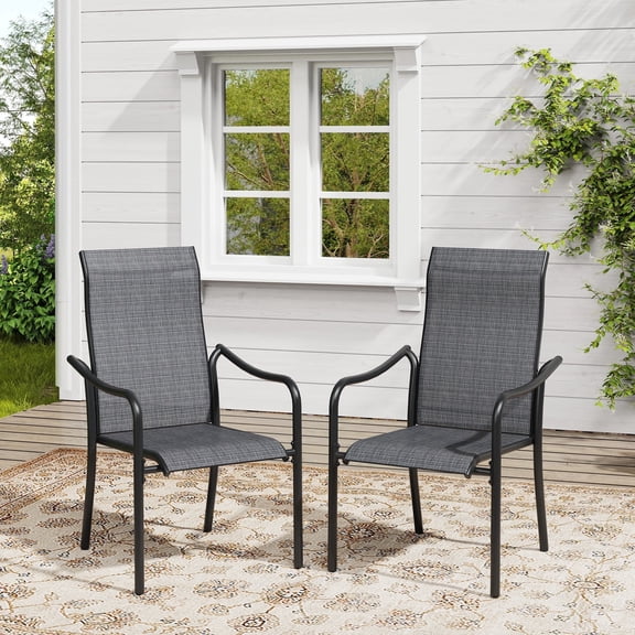 Vicllax Outdoor Patio Dining Chairs Stackable High Back Metal Frame with Textilene, Set of 2, Gray