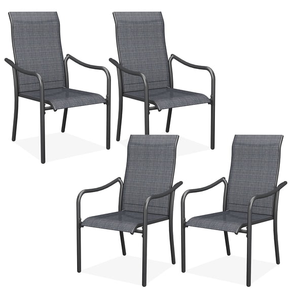 Vicllax Outdoor Patio Dining Chairs Stackable High Back Metal Frame with Textilene, Set of 4, Gray