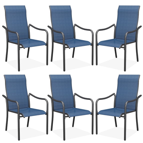 Vicllax Outdoor Patio Dining Chairs Stackable High Back Metal Frame with Textilene, Set of 6, Blue