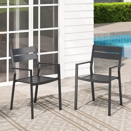 Vicllax Outdoor Patio Dining Chairs, Stackable, Metal Frames with Textilene, Set of 2, Black