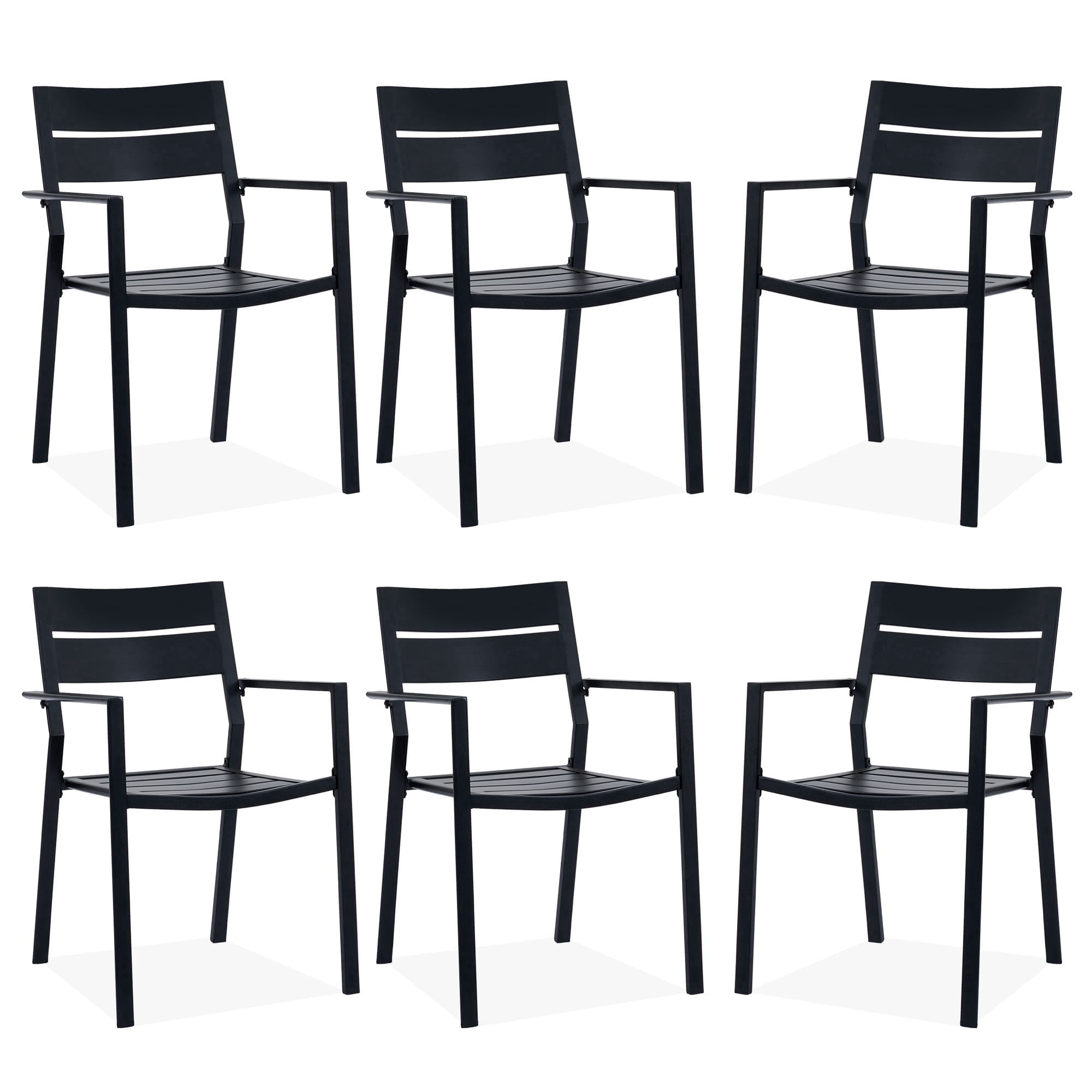 Vicllax Outdoor Patio Dining Chairs Set of 6, Stackable metal chairs with All-Weather Steel Metal Frame for Yard Deck Poolside Porch, Black