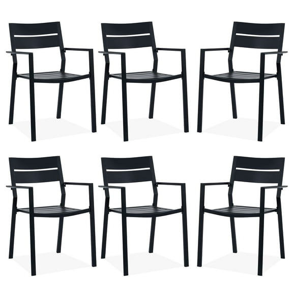 Vicllax Outdoor Patio Dining Chairs, Stackable, Metal Frames with Textilene, Set of 6, Black