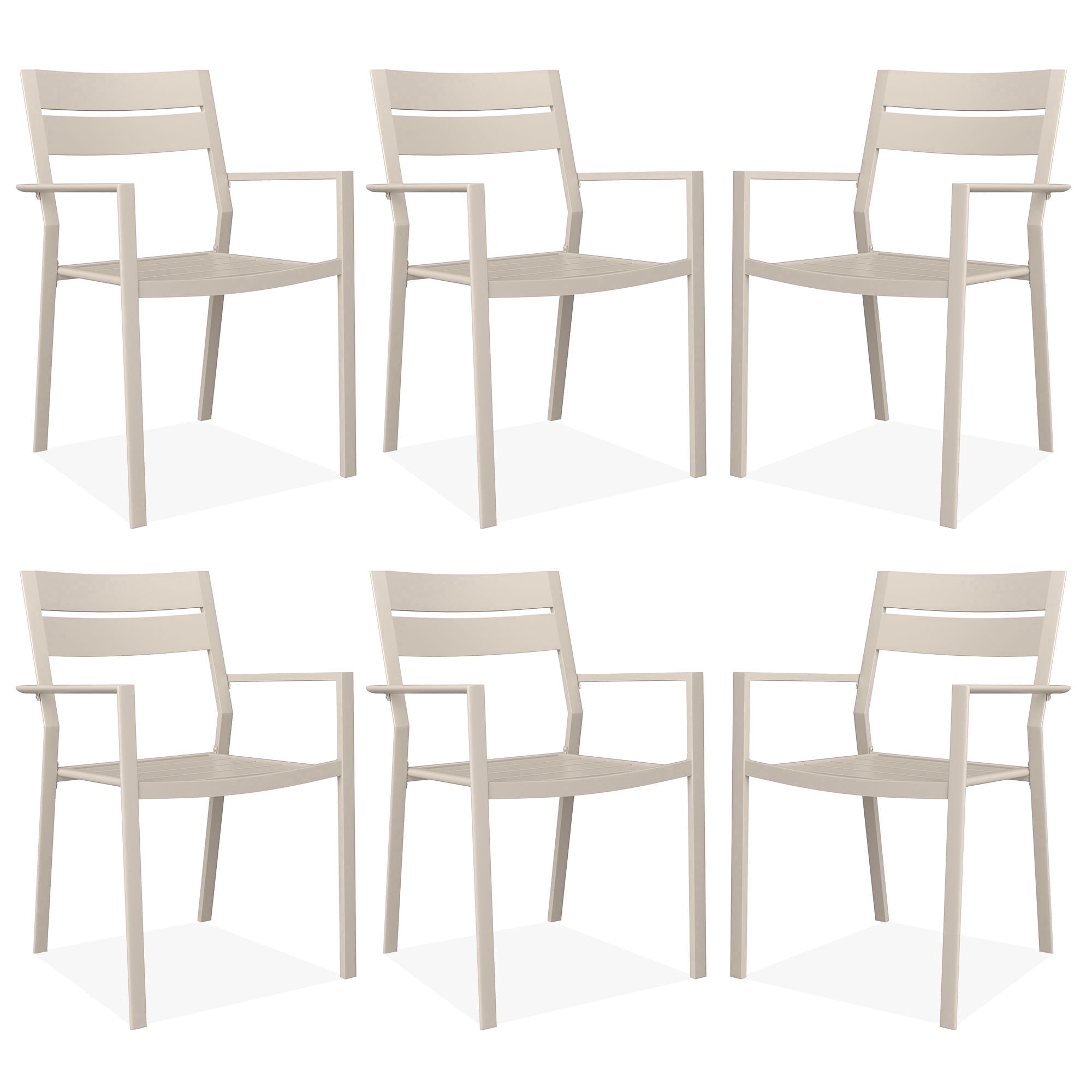 Vicllax Outdoor Patio Dining Chairs Set of 6, Stackable metal chairs with All-Weather Steel Metal Frame for Yard Deck Poolside Porch, Sandshell