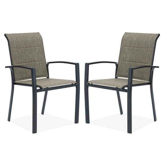 Vicllax Outdoor Patio Dining Chairs Stackable Padded Metal Frames with Textilene, Set of 2, Black