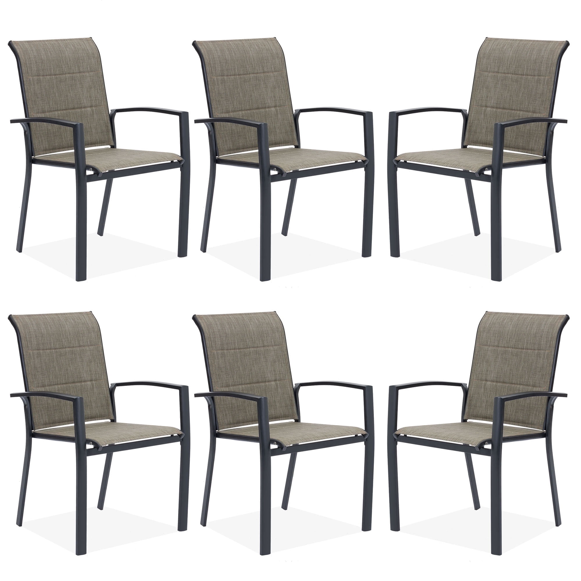Vicllax Outdoor Patio Dining Chairs Stackable Padded Metal Frames with Textilene, Set of 6, Black
