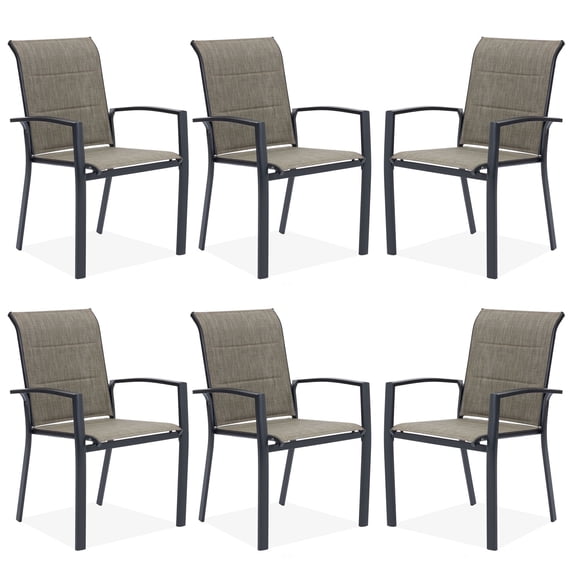 Vicllax Outdoor Patio Dining Chairs Stackable Padded Metal Frames with Textilene, Set of 6, Black