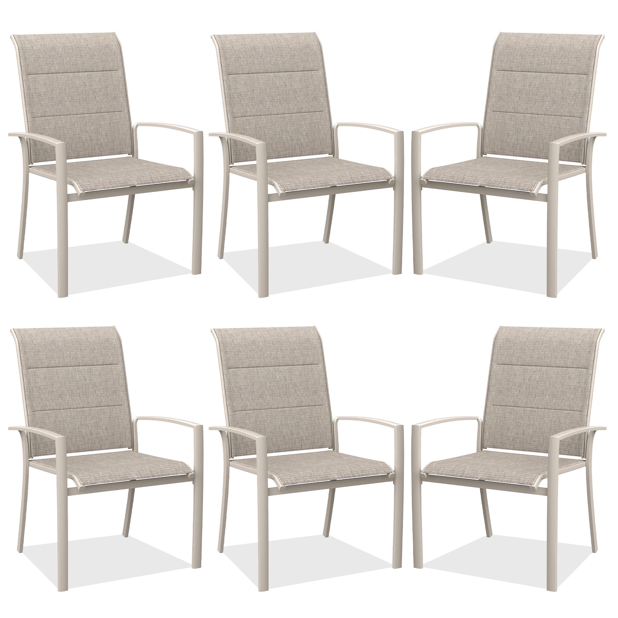 Vicllax Outdoor Patio Dining Chairs Stackable Padded Metal Frames with Textilene, Set of 6, Cream