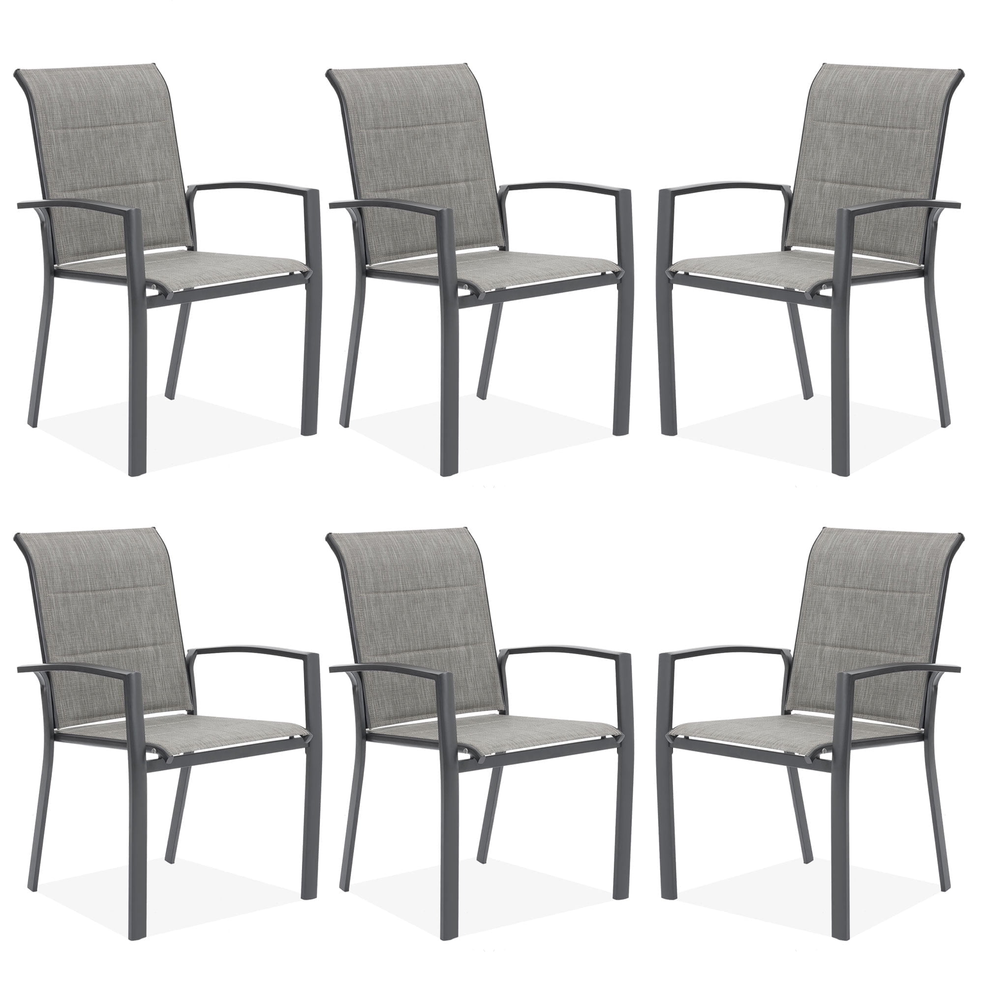 Vicllax Outdoor Patio Dining Chairs Stackable Padded Metal Frames with Textilene, Set of 6, Gray