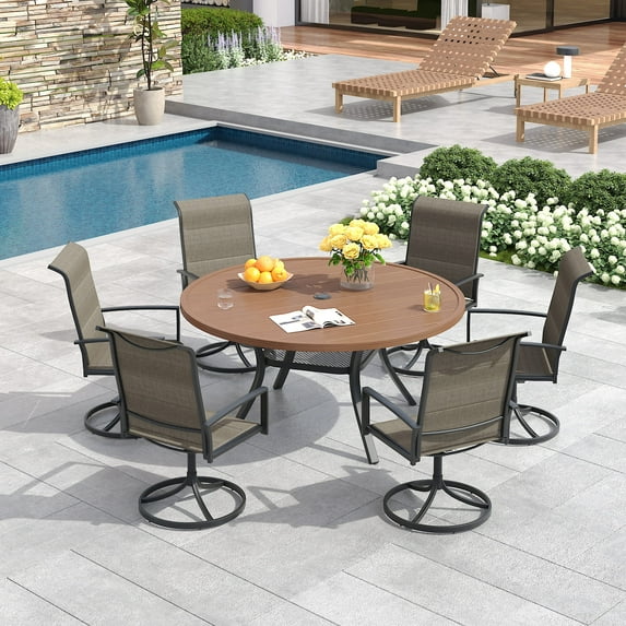 Vicllax Outdoor Patio Dining Set American Country Style Metal 48"for Garden Lawn (7 Pcs)