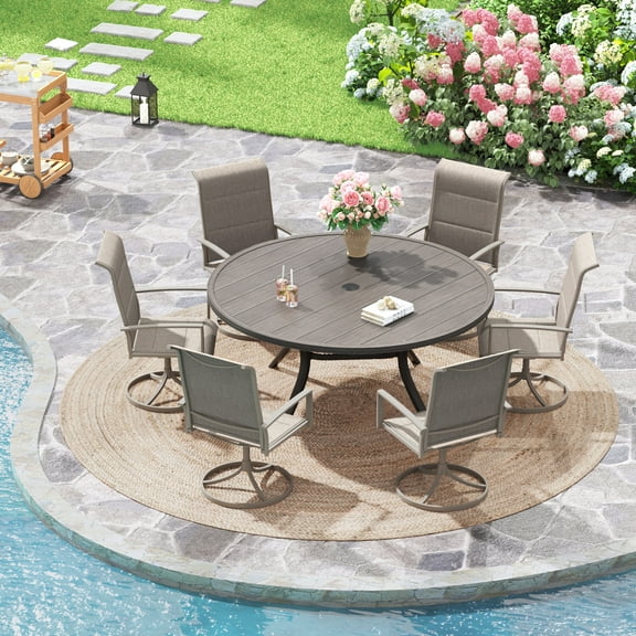 Vicllax Outdoor Patio Dining Set American Country Style Metal 48"for Garden Lawn (7 Pcs)
