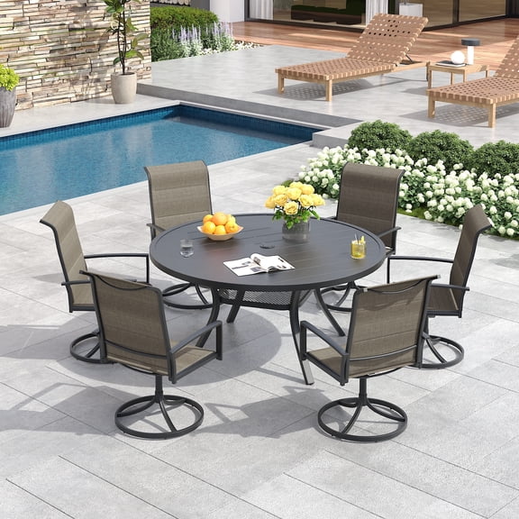 Vicllax Outdoor Patio Dining Set American Country Style Metal 48"for Garden Lawn (7 Pcs)