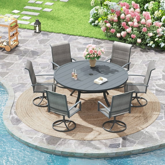 Vicllax Outdoor Patio Dining Set American Country Style Metal 48"for Garden Lawn (7 Pcs)
