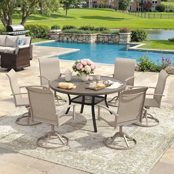 Vicllax Outdoor Patio Dining Set Garden Style Metal 48"for Backyard Deck Porch (7 Pcs)
