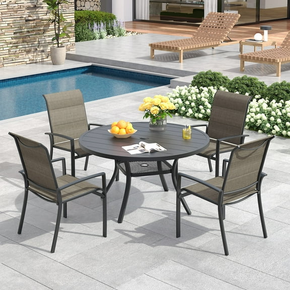 Vicllax Outdoor Patio Dining Set Modern Minimalist Design Metal 42"for Garden Lawn (5 Pcs)