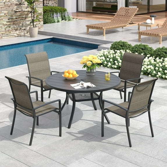Vicllax Outdoor Patio Dining Set Modern Minimalist Design Metal 42"for Garden Lawn (5 Pcs)