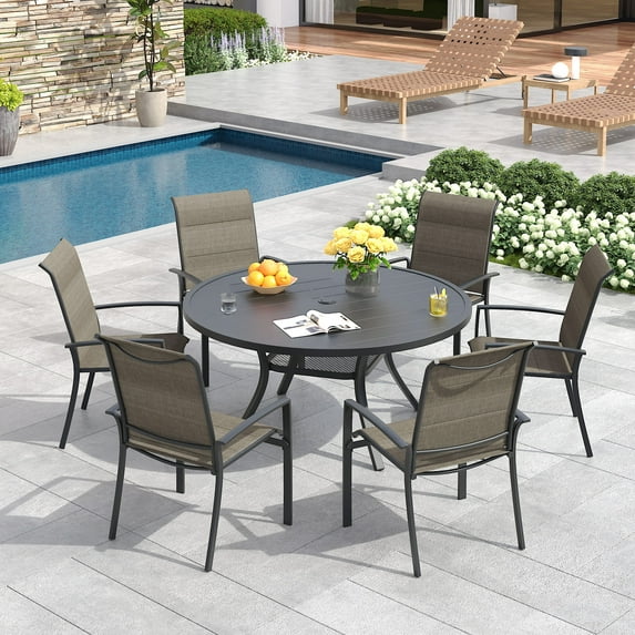 Vicllax Outdoor Patio Dining Set Modern Minimalist Design Metal 48"for Garden Lawn (7 Pcs)