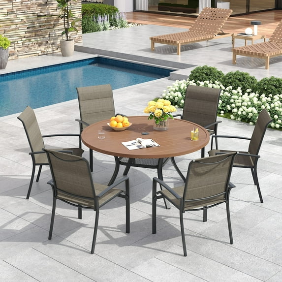 Vicllax Outdoor Patio Dining Set Modern Minimalist Design Metal 48"for Garden Lawn (7 Pcs)