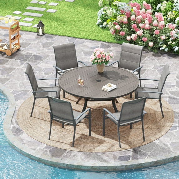 Vicllax Outdoor Patio Dining Set Modern Minimalist Design Metal 48"for Garden Lawn (7 Pcs)
