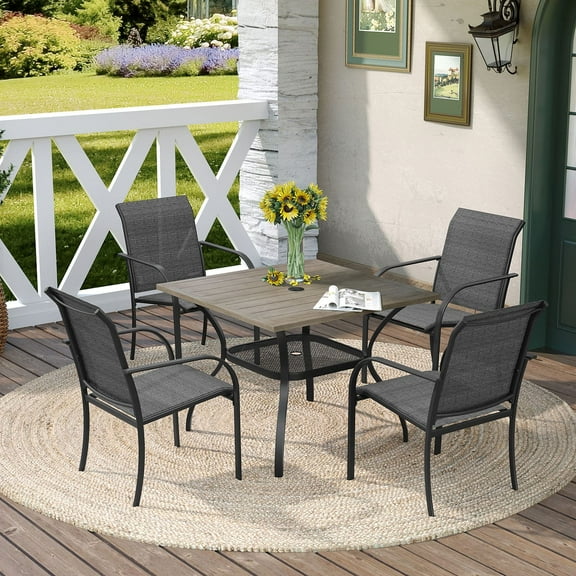 Vicllax Outdoor Patio Dining Set for 4 Metal Modern Style for Lawn 37.8"Lx37.8"Wx28.7"H (5 Pcs)