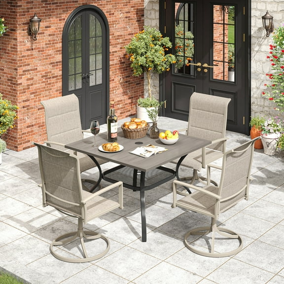 Vicllax Outdoor Patio Dining Set for 4 Metal Modern Style for Lawn 37.8"Lx37.8"Wx28.7"H (5 Pcs)