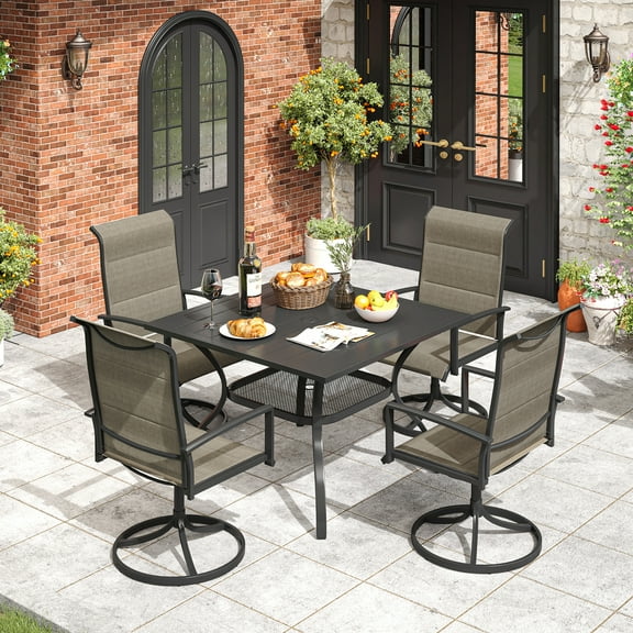 Vicllax Outdoor Patio Dining Set for 4 Metal Modern Style for Lawn 37.8"Lx37.8"Wx28.7"H (5 Pcs)