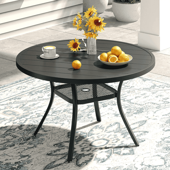 Vicllax Outdoor Patio Dining Table, 41" Round Outdoor Metal Table with Umbrella Hole, Black