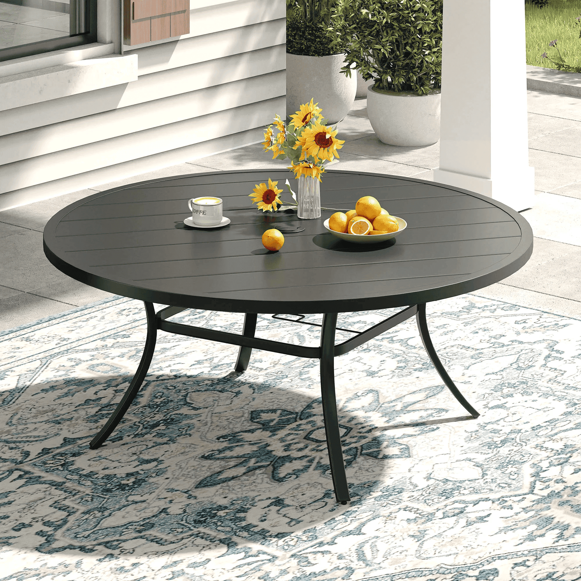 Vicllax Outdoor Patio Dining Table, 60" Round Outdoor Metal Table with ...