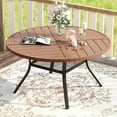 thumbnail image 1 of Vicllax Outdoor Patio Dining Table Dia.47" Slatted Tabletop Metal Frame with Umbrella Hole, Walnut, 1 of 7