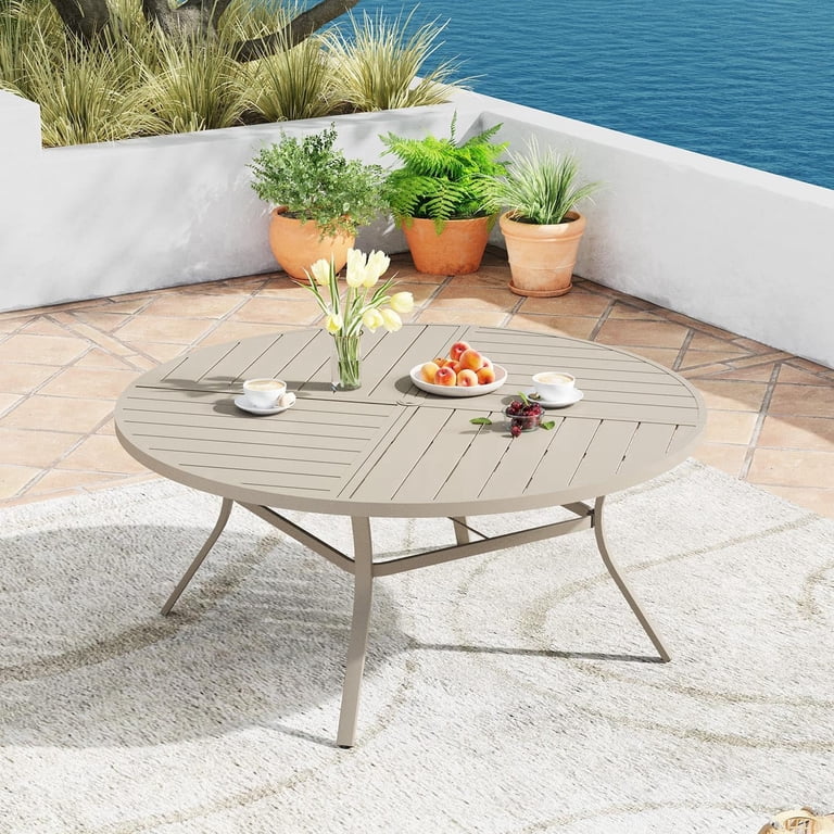60 round patio table with umbrella hole Vicllax Outdoor Patio Dining Table Dia.60