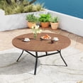 thumbnail image 1 of Vicllax Outdoor Patio Dining Table Dia.60" Slatted Tabletop Metal Frame with Umbrella Hole, Walnut, 1 of 7