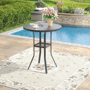 Vicllax Outdoor Round Bar Table Metal Modern Style for Porch Garden Balcony Diameter 35.4