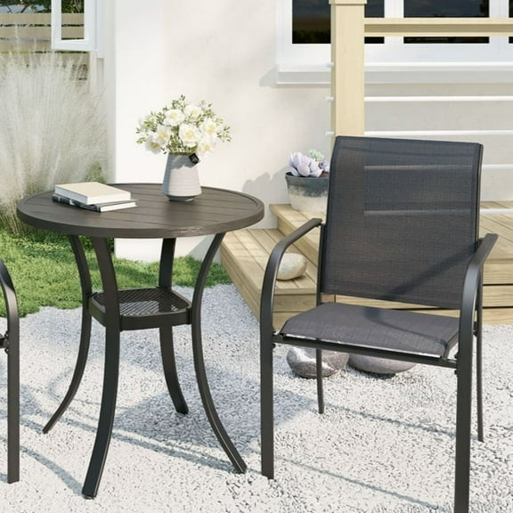Vicllax Outdoor Dining Tables Metal Round Patio Dining Table with Storage Shelf (Dark Greywood)
