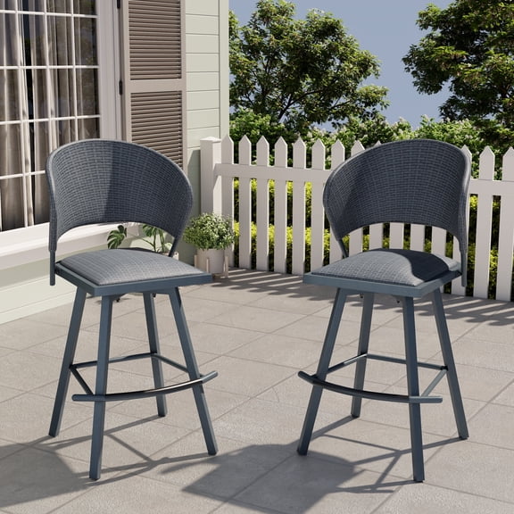 Vicllax Outdoor Swivel Bar Stools Patio Chair Set of 2 Rattan Modern for Garden Pool Lawn (Gray)