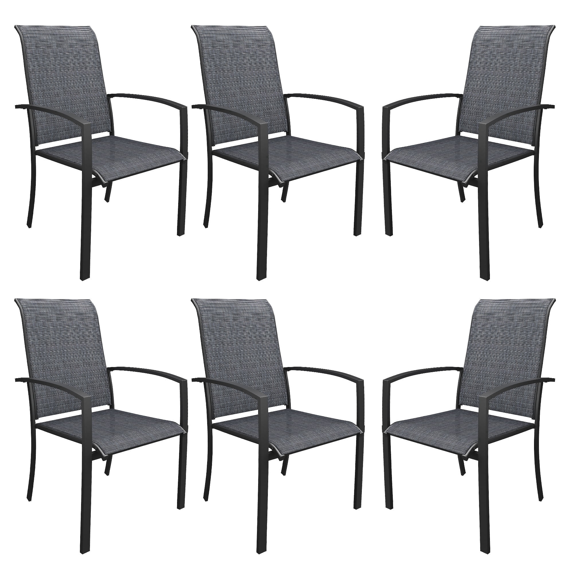 Vicllax Patio Outdoor Dining Chair Stackable Deck Porch Chair Set of 6 Metal Minimalist Style Black
