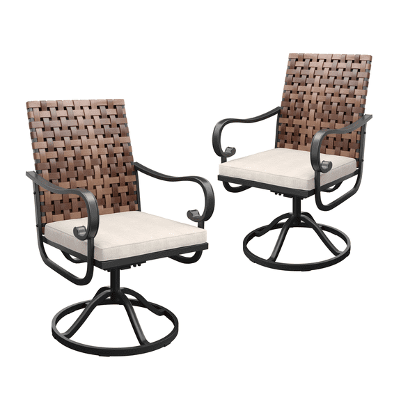 Vicllax Patio Outdoor Dining Chair Wicker Chairs Metal Frame for Deck Garden, Brown Rattan, Set of 2