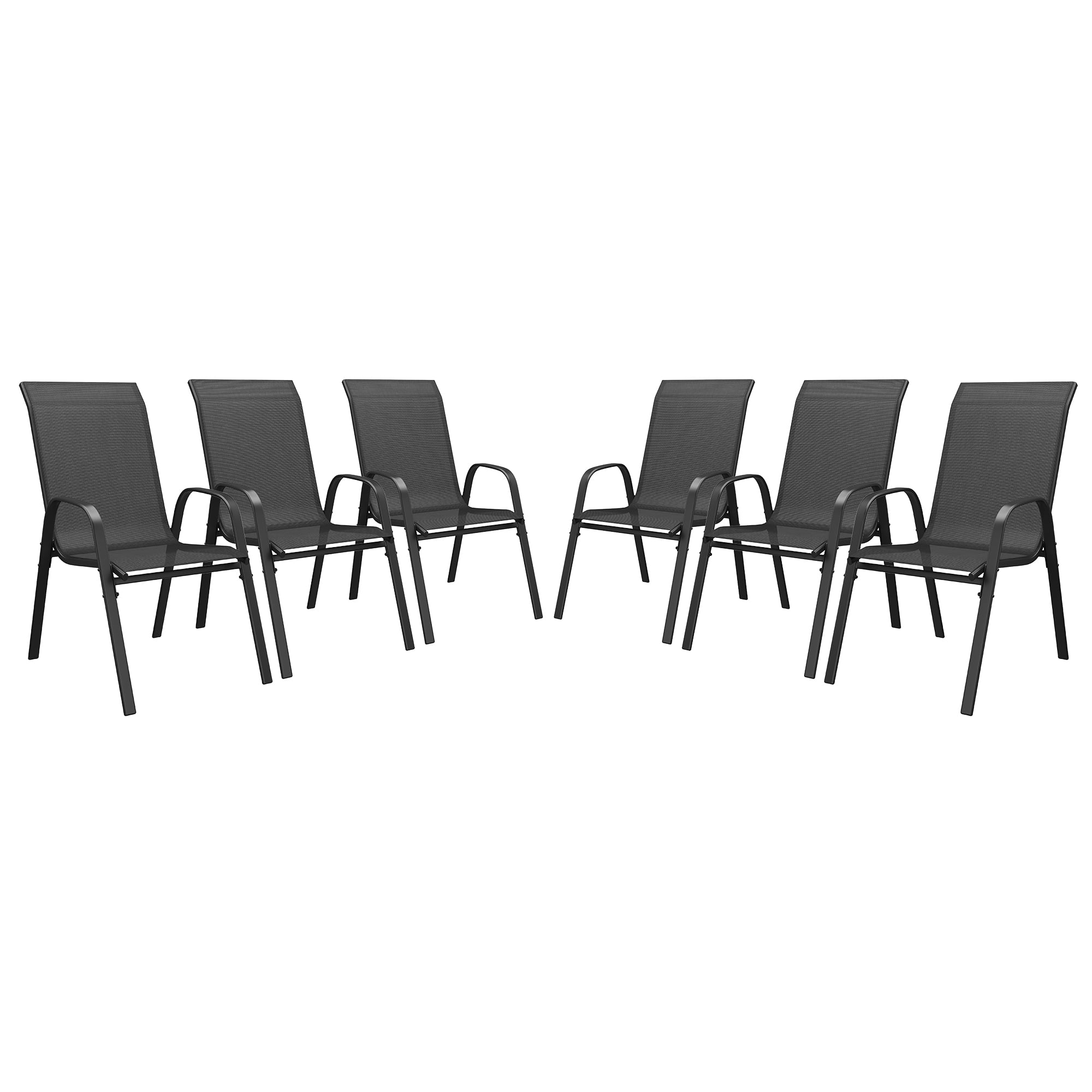 Vicllax Stackable Patio Dining Chairs Set of 6 , Modern Textilene Outdoor Chairs with Metal Frame for Garden, Backyard, Poolside,Black&Gray&Brown