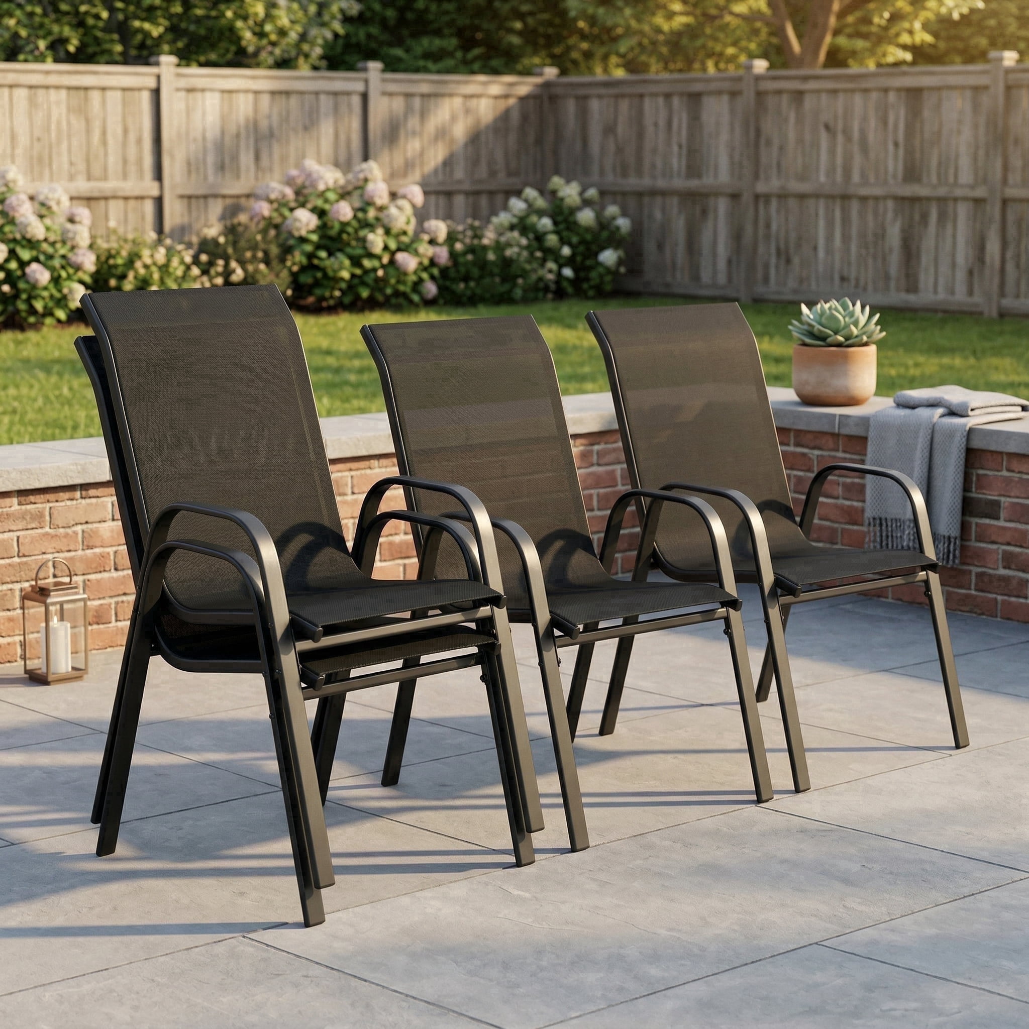 Vicllax Stackable Patio Dining Chairs Set of 4 , Modern Textilene Outdoor Chairs with Metal Frame for Garden, Backyard, Poolside,Black