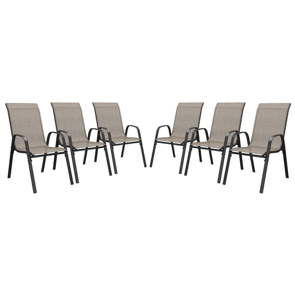 Vicllax Stackable Patio Dining Chairs Set of 6 , Modern Textilene Outdoor Chairs with Metal Frame for Garden, Backyard, Poolside, Brown