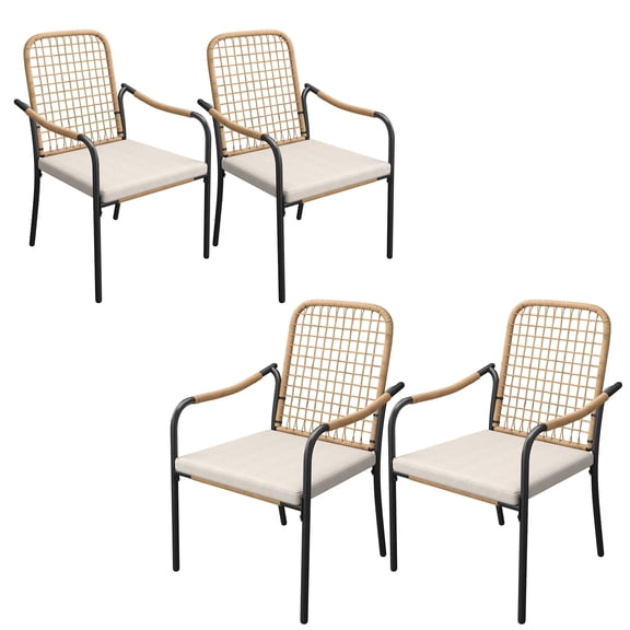Vicllax Stackable PE Rattan Patio Dining Chair, All-Weather Outdoor Wicker Armchair with Cushion , Set of 4