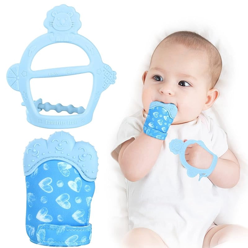 Vicloon Silicone Teething Mitt, 2Pcs Baby Teething Mitten with ...
