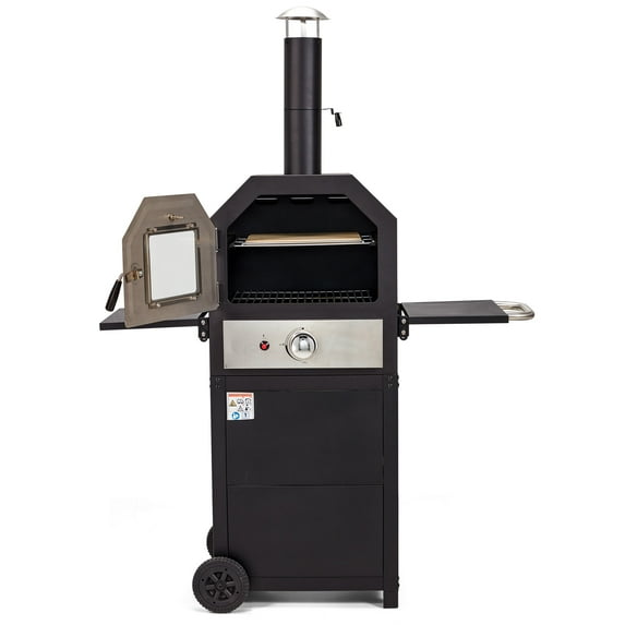 Vicluke 12” Outdoor Pizza Oven - Double Grill, Foldable Shelves, Removable Wheels