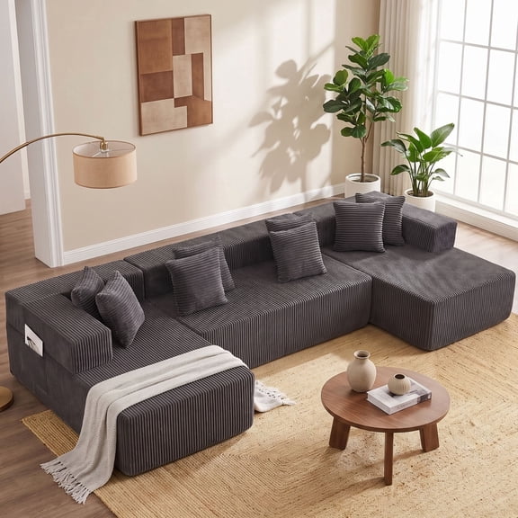 Vicluke 131" U Shaped Sectional Couches with Chaise Lounge, Modern Deep Seat Foam Boneless Cloud Sofa for Living Room, No Assembly Required (Gray)