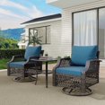 thumbnail image 1 of Vicluke 3 Piece Outdoor Swivel Chair Set, Wicker Patio Bistro Set with Thickened 25D Cushions and Glass Coffee Table, Patio Furniture Conversation Set for Deck, Yard, Garden, Poolside(Turquoise), 1 of 8