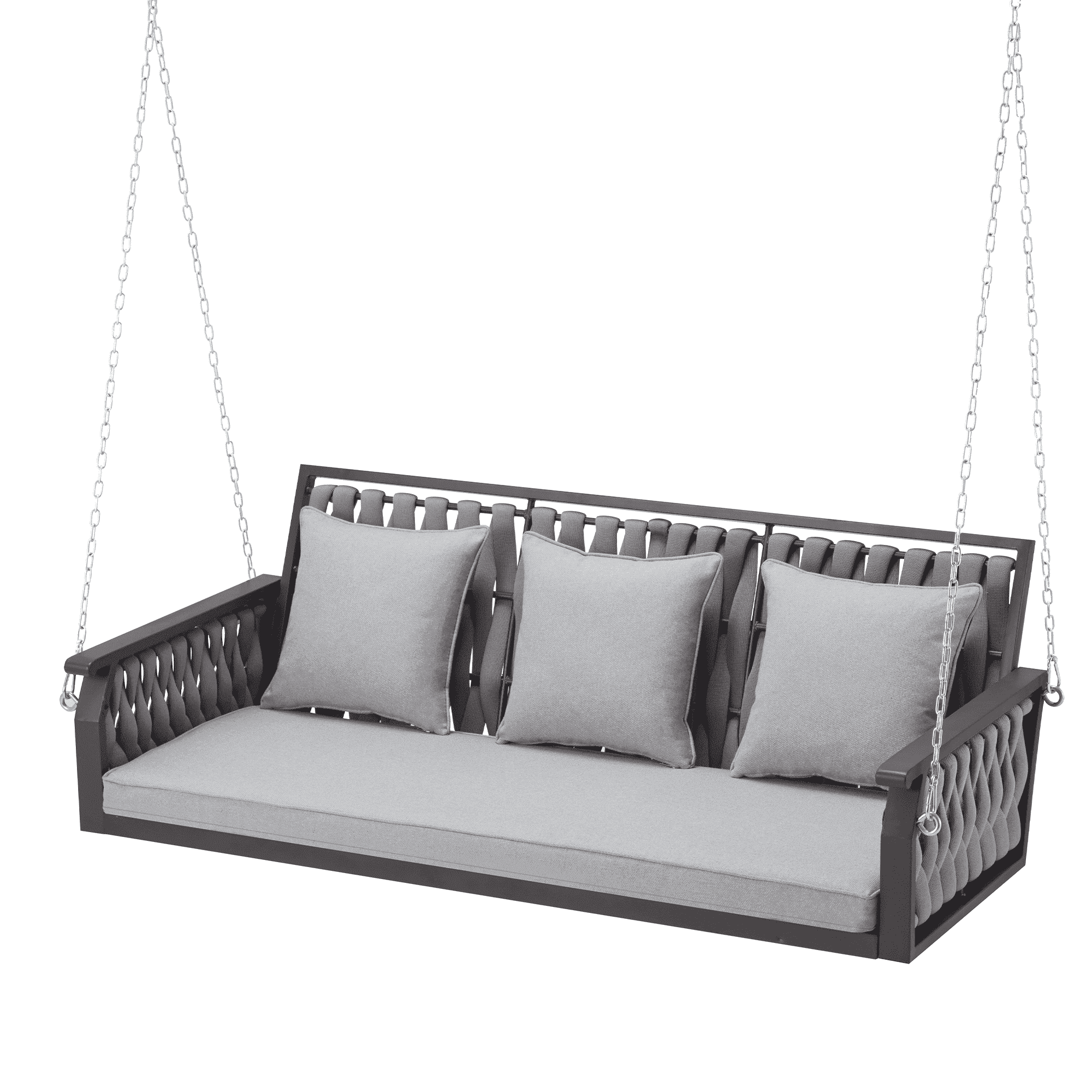 Vicluke 3-Seat Woven Rope Hanging Porch Swing Outdoor, Metal Iron Patio Bench Swing with Cushions